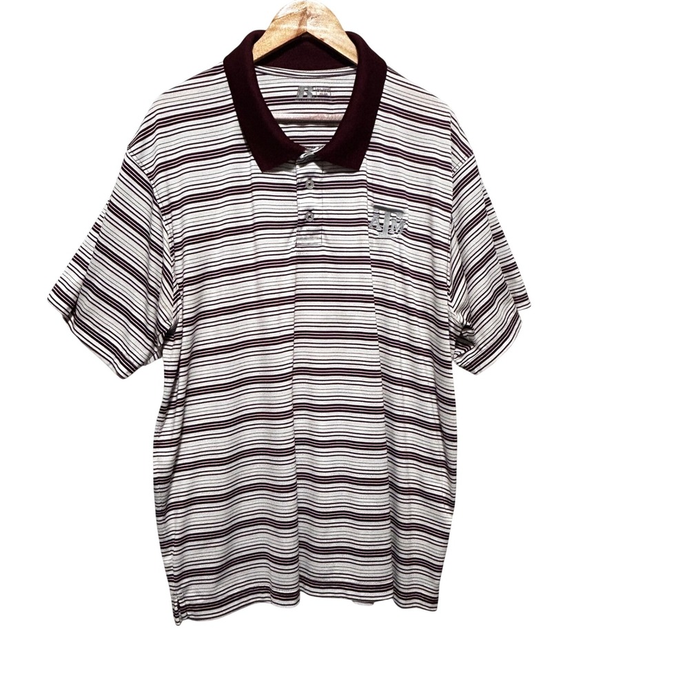 Russell‎ Athletic Mens Gameday Collegiate Polo Shirt 2XL Maroon Striped Aggies